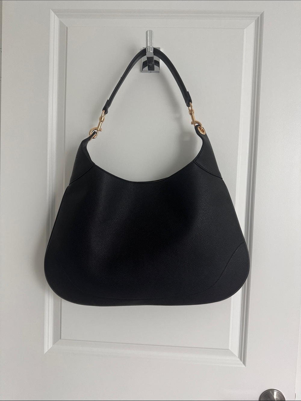 Sleek Black faux Leather Hobo Bag with Gold Hardware XL size. Never used.